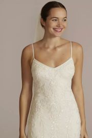 Floral Beaded Sheath Plus Size Wedding Dress Davidx27s Bridal at Davids Bridal